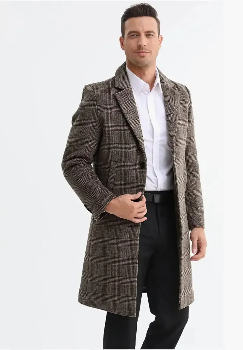 2025 Cappotto da uomo invernale 50% misto cashmere Caldo business casual Cappotto di pelle di pecora Cappotto da uomo casual retrò britannico di lana da uomo