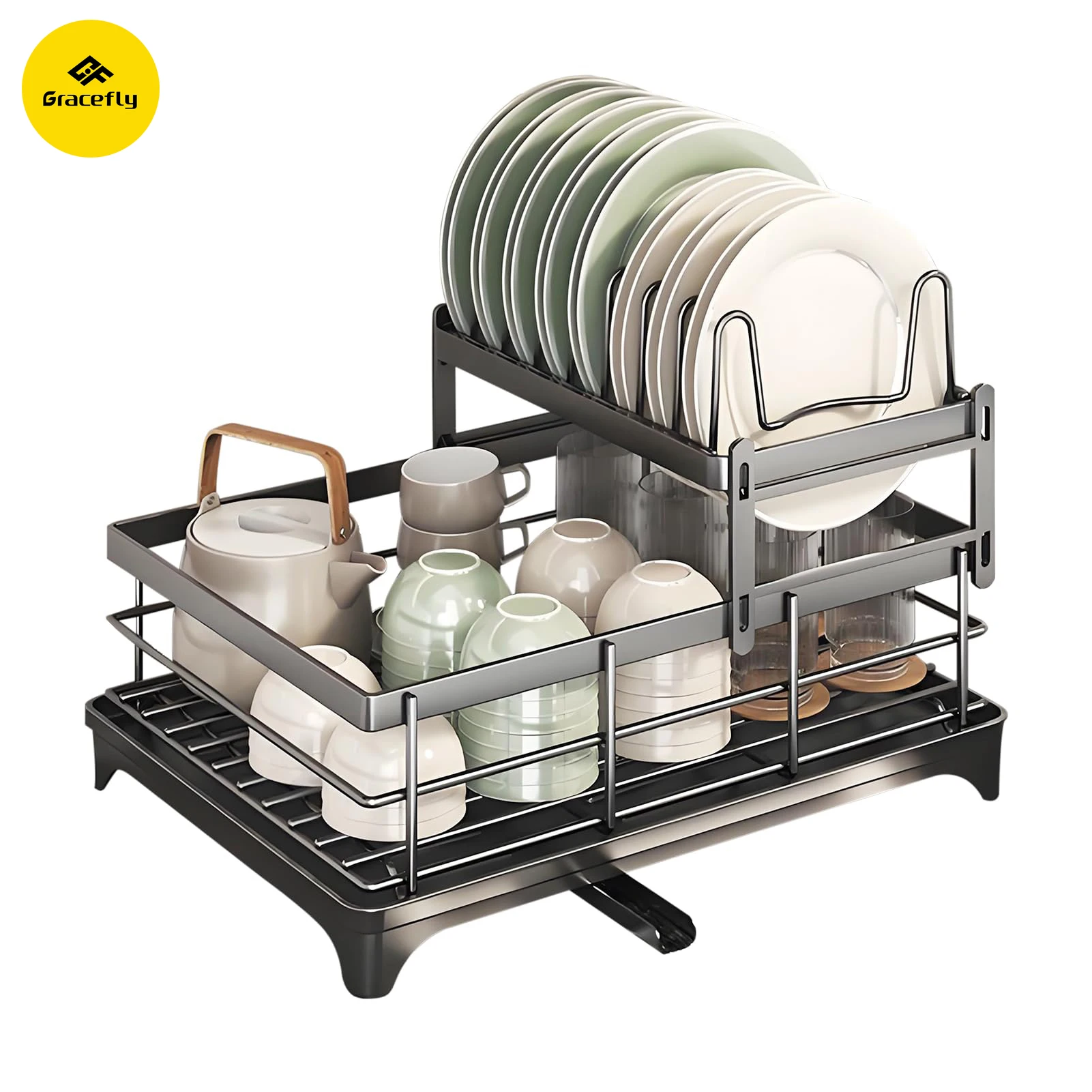 

Dish Drying Rack Stainless Steel Adjustable 2 Tier Plates Kitchen Utensils Organizer Dish Bowl Drainer Storage Organization Rack