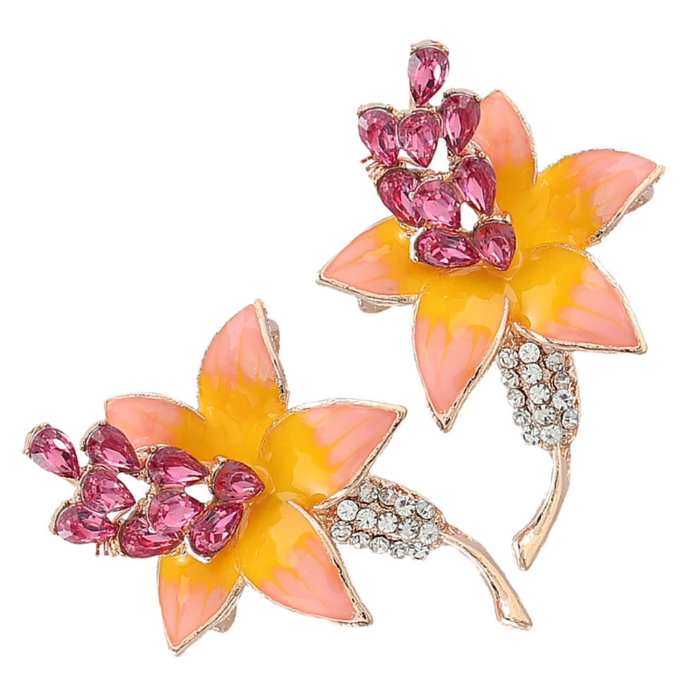 

2 Pcs Flower Brooch Pins Women Clothes Decor Rhinestone Suit Brooch Lightweight Rust Resistant Fashion Lapel Pin