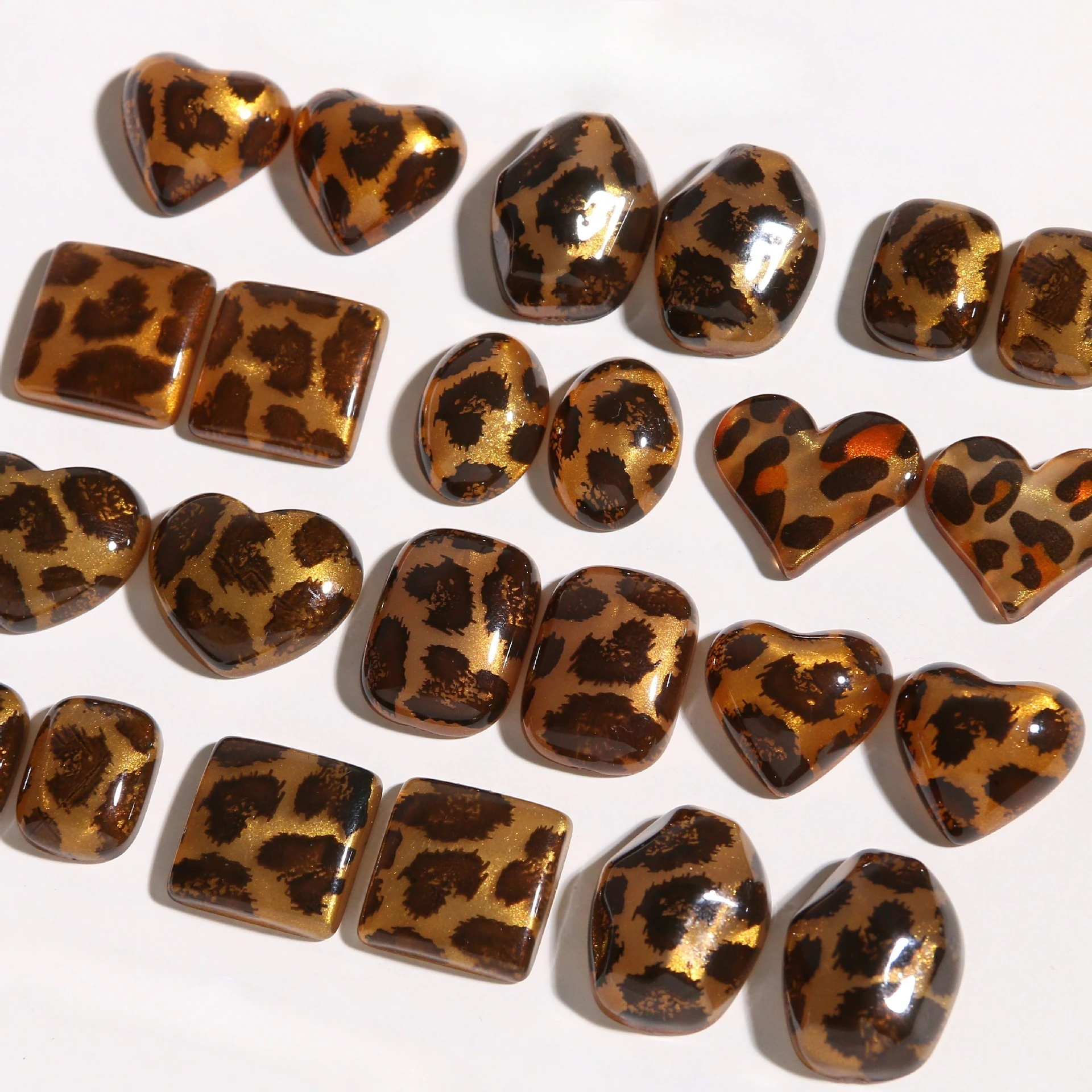 Combined Leopard Glitter Acrylic Charms Square Heart Diamond Shape Handmade Jewelry Making Supplies