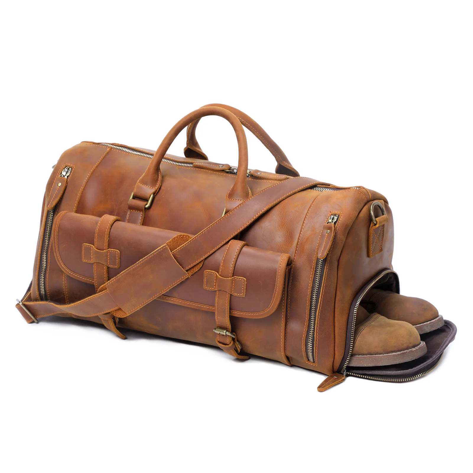 S.WORKER Luxuriöse Reisetasche aus Vollnarbigem Rindsleder im Vintage-Stil, Große Handgepäcktasche – Detail 28
