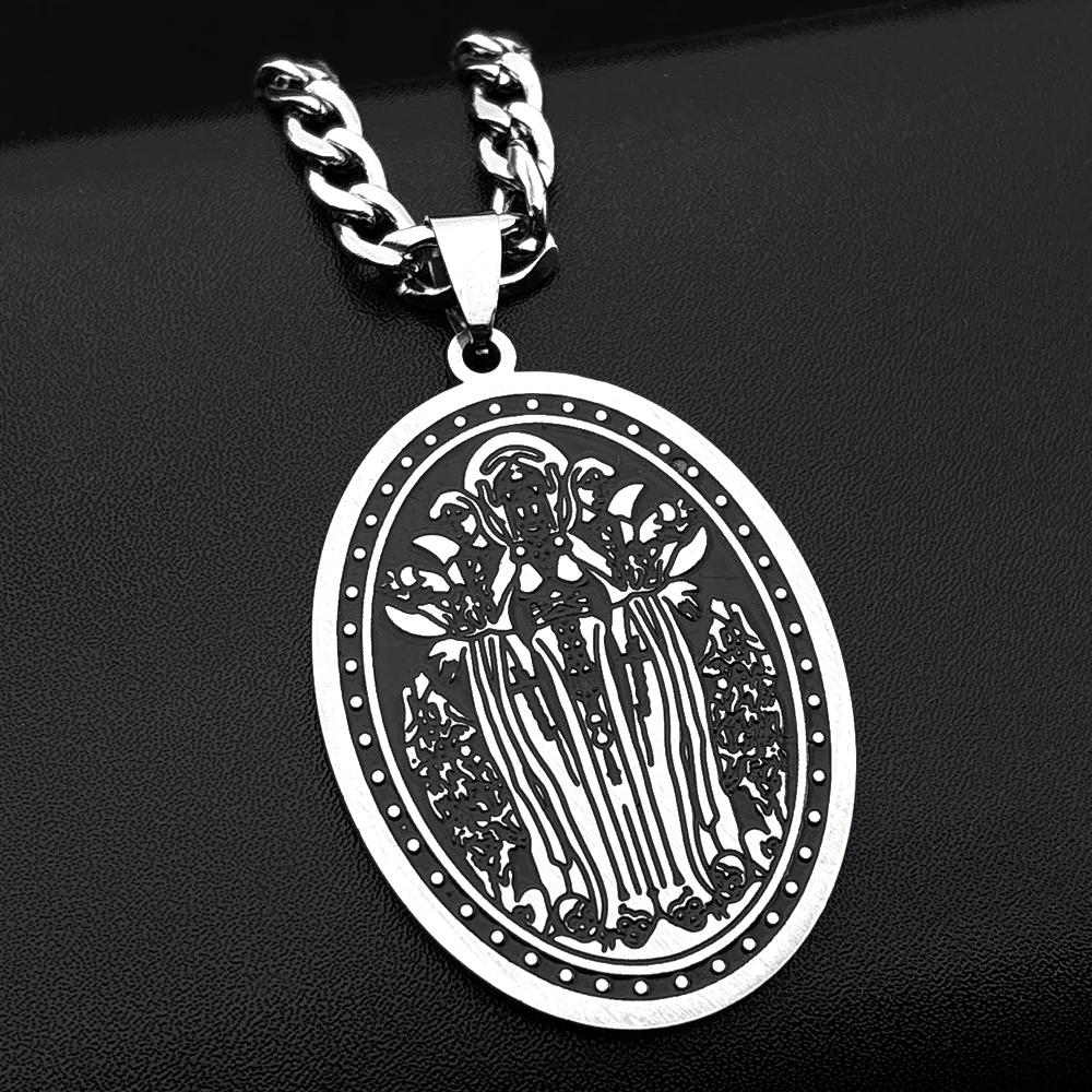 Catholic Holy Virgin Mary Enamel Necklace for Women Men Stainless Steel Christian Divine Mercy Chain Necklaces Jewelry Gift