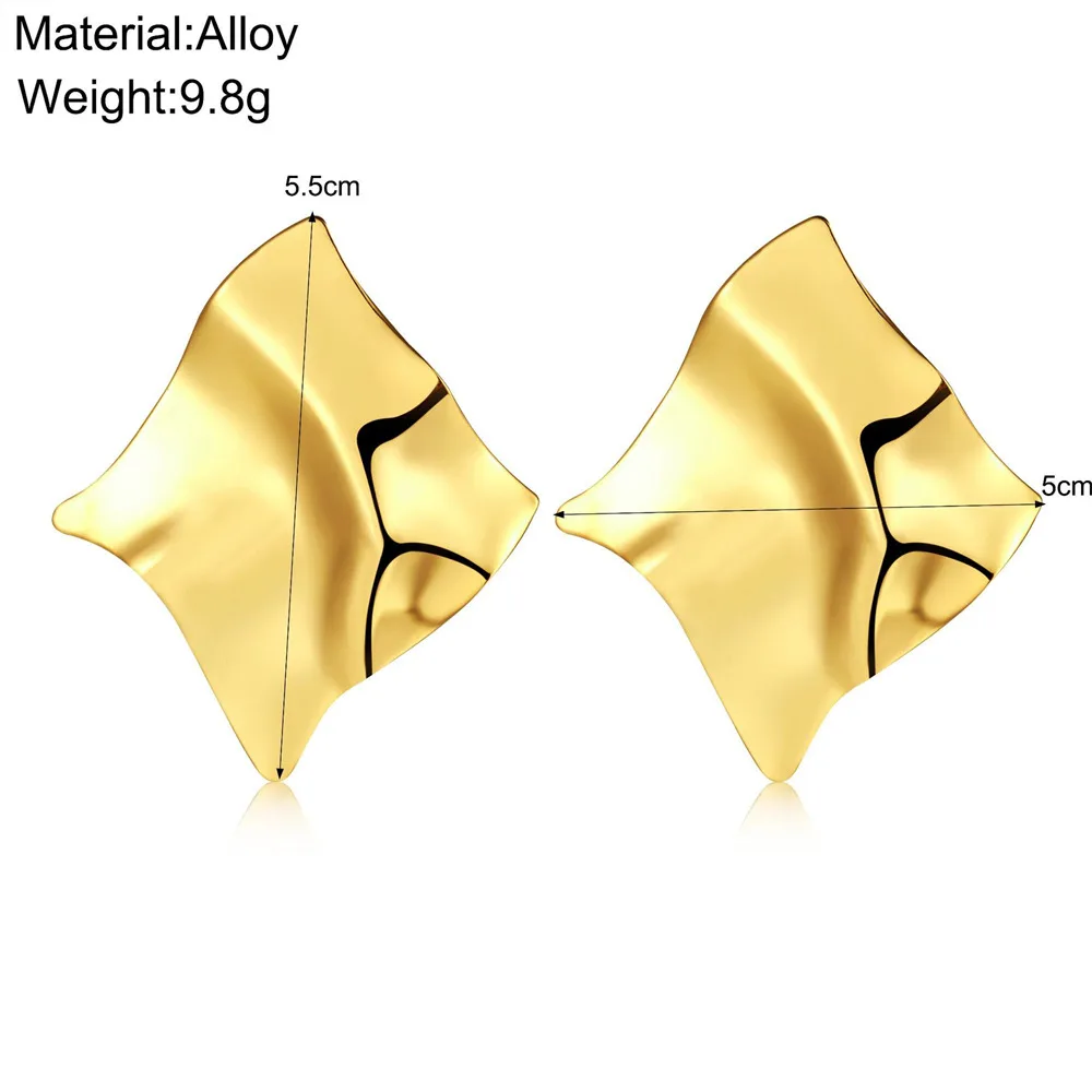 Exagerated Gold Color Metal Geometric Irregular Earrings for Women Personality Statement Glossy Female Dangle Earring Jewelry