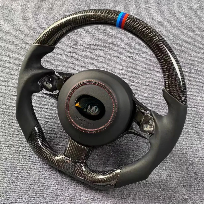 

Hot Sale Upgraded Real Carbon Fiber 3-Spoke Black Leather Sport Steering Wheel Auto Modification Accessory