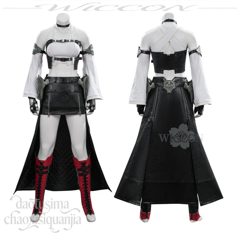 Conjunto de disfraz de Tifa de Final Fantasy VII Rebirth, estilo punk, con minivestido de PU y peluca larga negra para cosplay en Comic Con.
