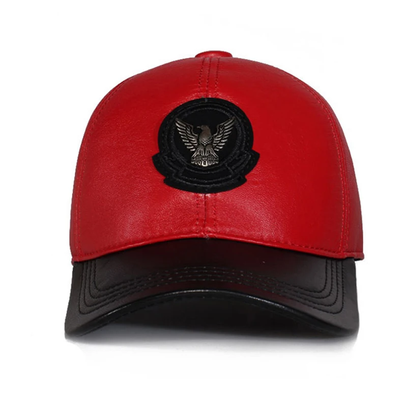 2023 Genuine Leather Baseball Caps For Men/Women Youth Eagle Locomotive Hip-Pop Bone Leisure Hat Sheepskin Adjustable Black/Red