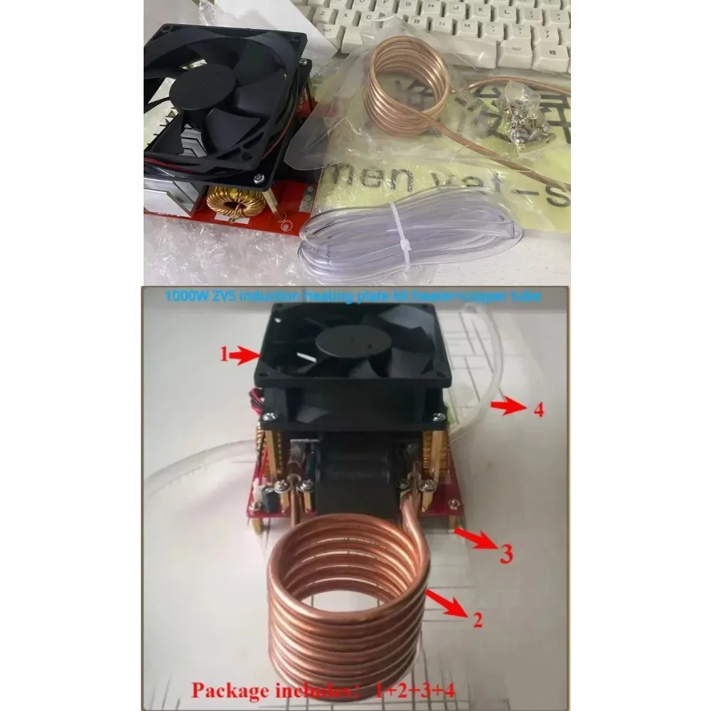 1000W ZVS Induction Heating Board Module Low Voltage Heater Coil Flyback Driver Heater with Copper Tube for DIY Parts Hardening