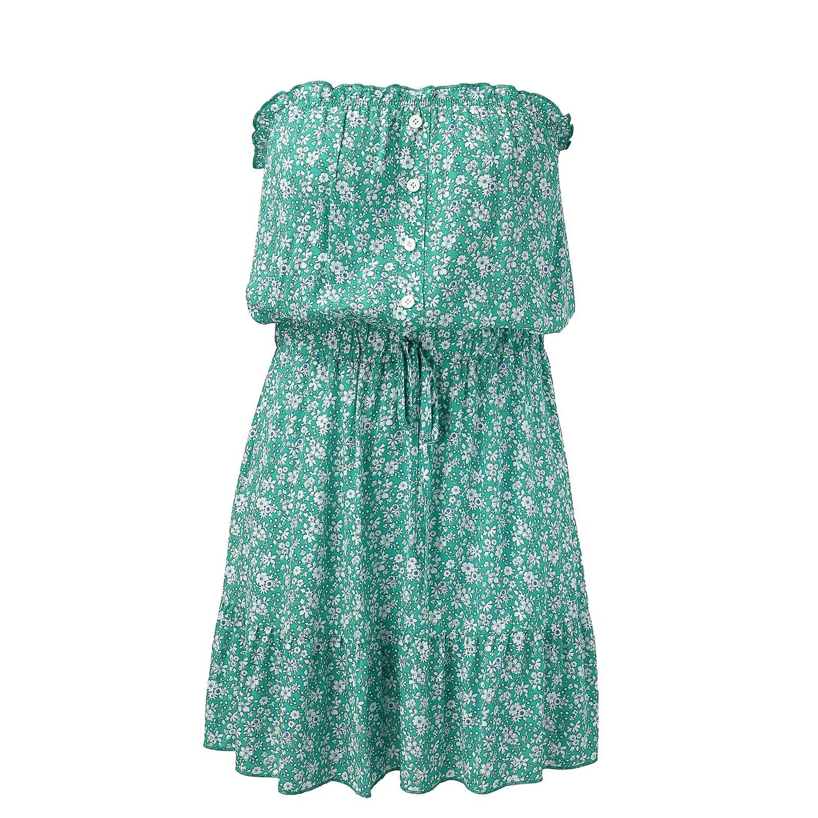 Bonito e barato strapless vestido de flor para as mulheres praia férias verão praia smocked vestidos para meninas robe femme