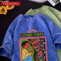 Camiseta lavada con estampado de Toads Licking para hombre, moda de verano, camisetas holgadas de algodón Unisex de manga corta, ropa holgada que combina con todo