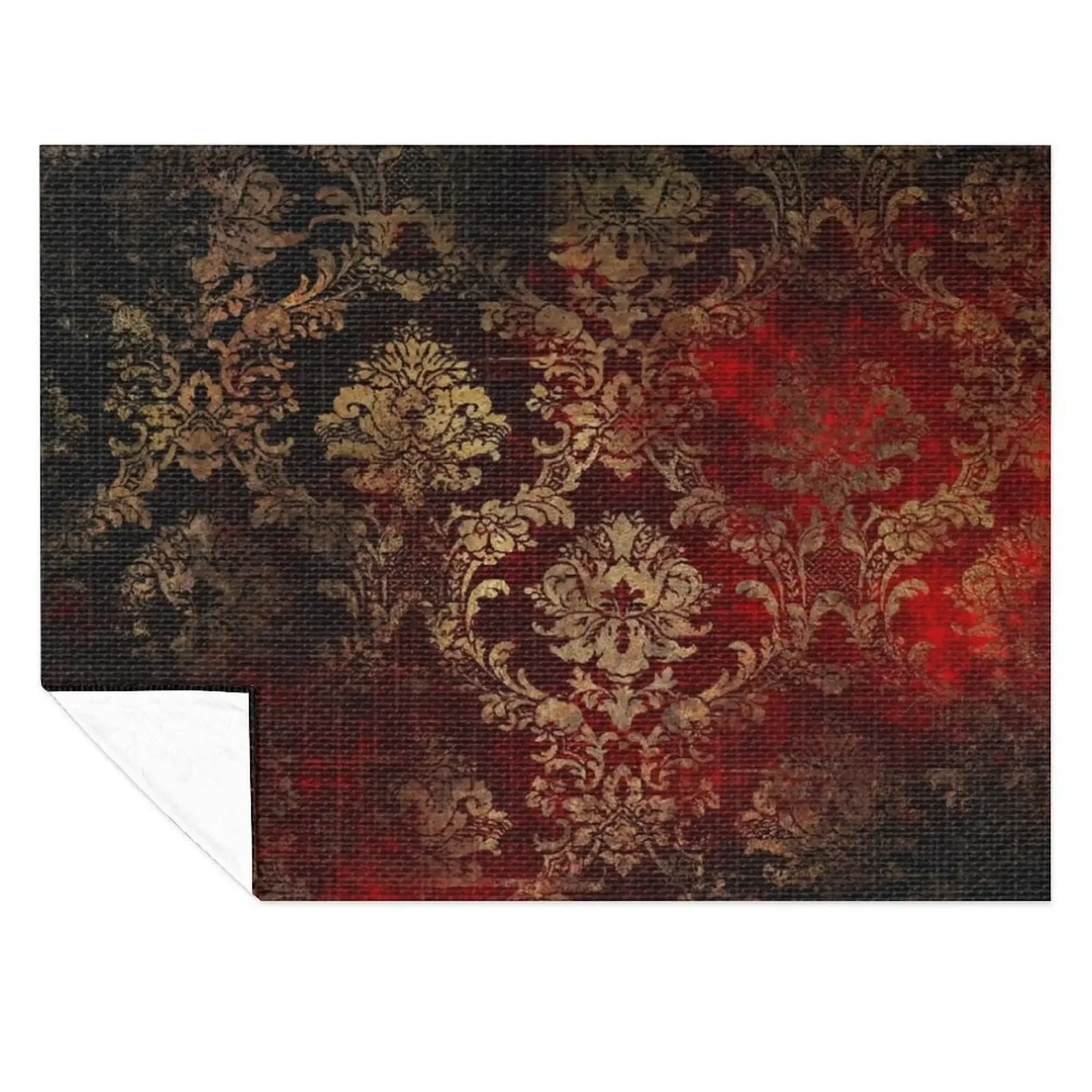 

Elegant Black and Red Faux Tapestry With Gold Damask Pattern Throw Blanket Summer Soft Big cosplay anime Blankets