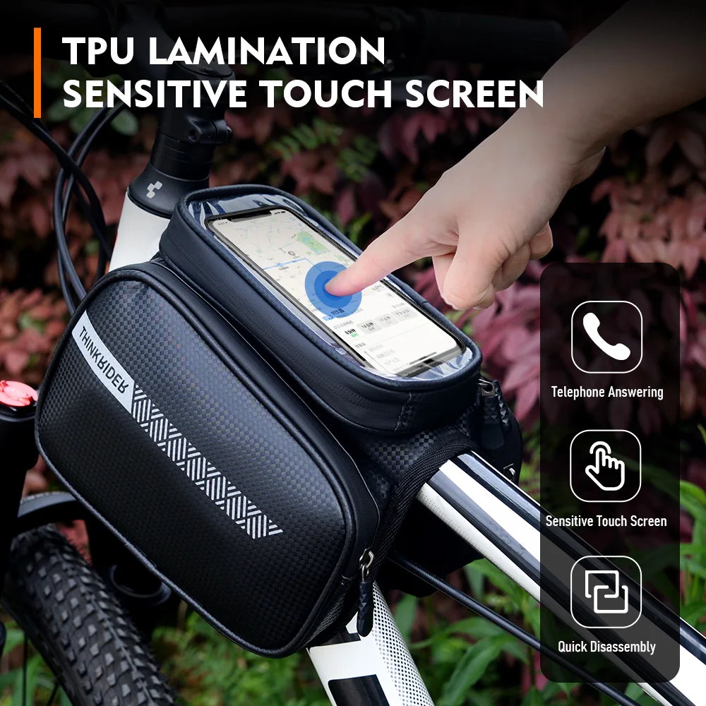 ThinkRider-Bolsa de tubo superior para teléfono con pantalla táctil, resistente a la lluvia, para cuadro de bicicleta de montaña y carretera,