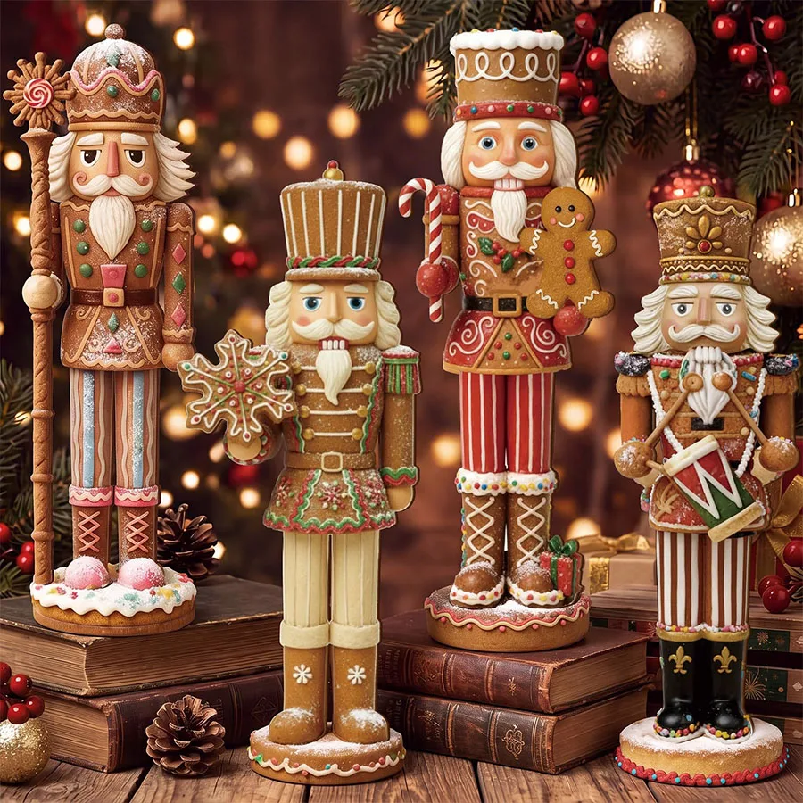 Set da 4 pezzi di decorazioni natalizie in legno a forma di soldatini schiaccianoci, figure da tavolo a forma di soldatini schiaccianoci in stile pan di zenzero, centrotavola natalizi, oggetti decorativi per la casa, s