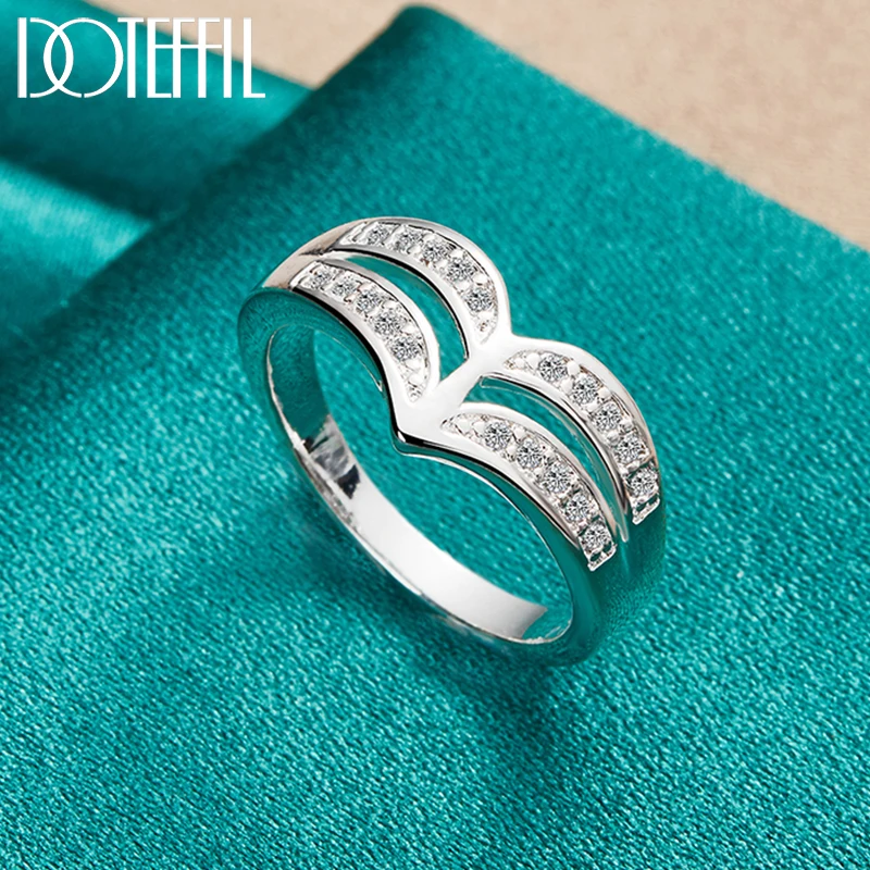 

DOTEFFIL 925 Sterling Silver Double Line AAA Zircon Ring For Women Man Fashion Wedding Engagement Party Charm Jewelry