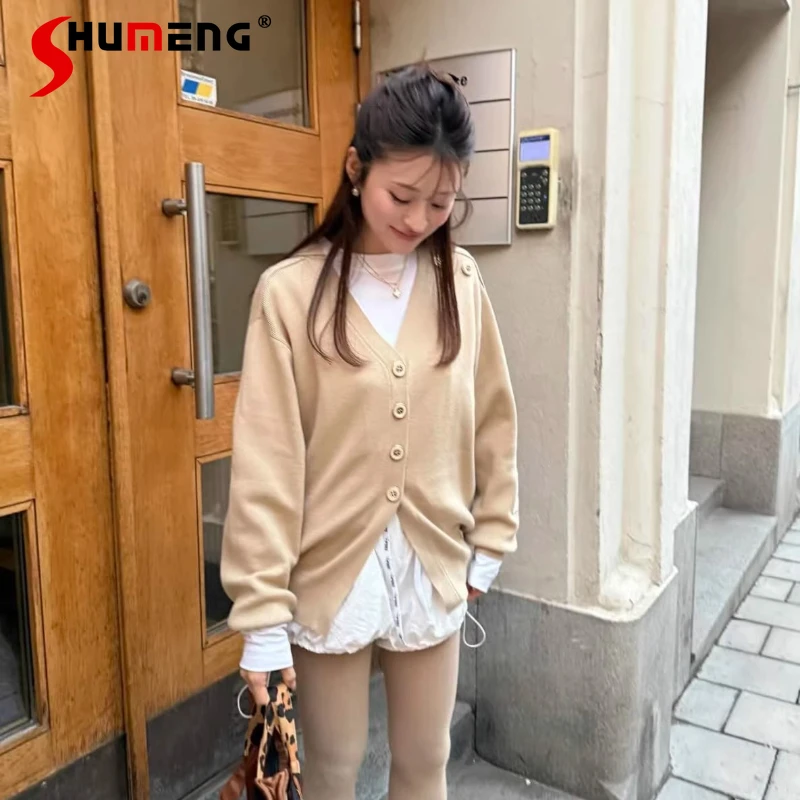 

Весенне-осенний женский вязаный кардиган в японском стиле, милая свободная утягивающая вязаная куртка, женские повседневные повседневные свитера, топы