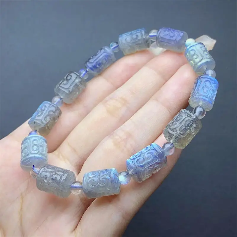 Natural Gray Moon Mosaic Bucket Bead Bracelet Women Fashion Round Stone Elegant Healing Strand Wristband Gift 1PCS 9X12.5MM