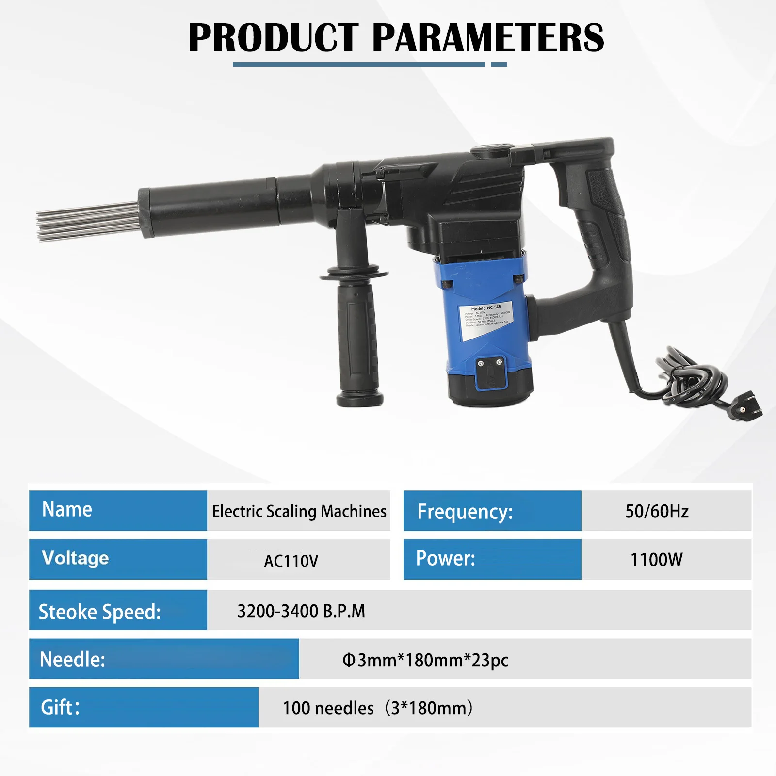 1100W Electric Needle Scaler Needle Derusting Gun Marine Rust Removal Tool AC110V Portable Electric Rust Removal Gun IMPA591203