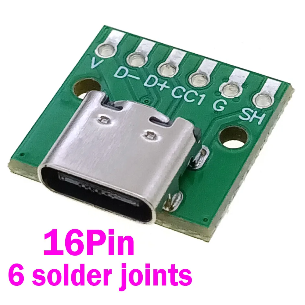 TYPE-C Female Test Board USB 3.1 16Pin to 2.54 High Current Power Adapter Board Module  Type-C Connector Socket for Arduino