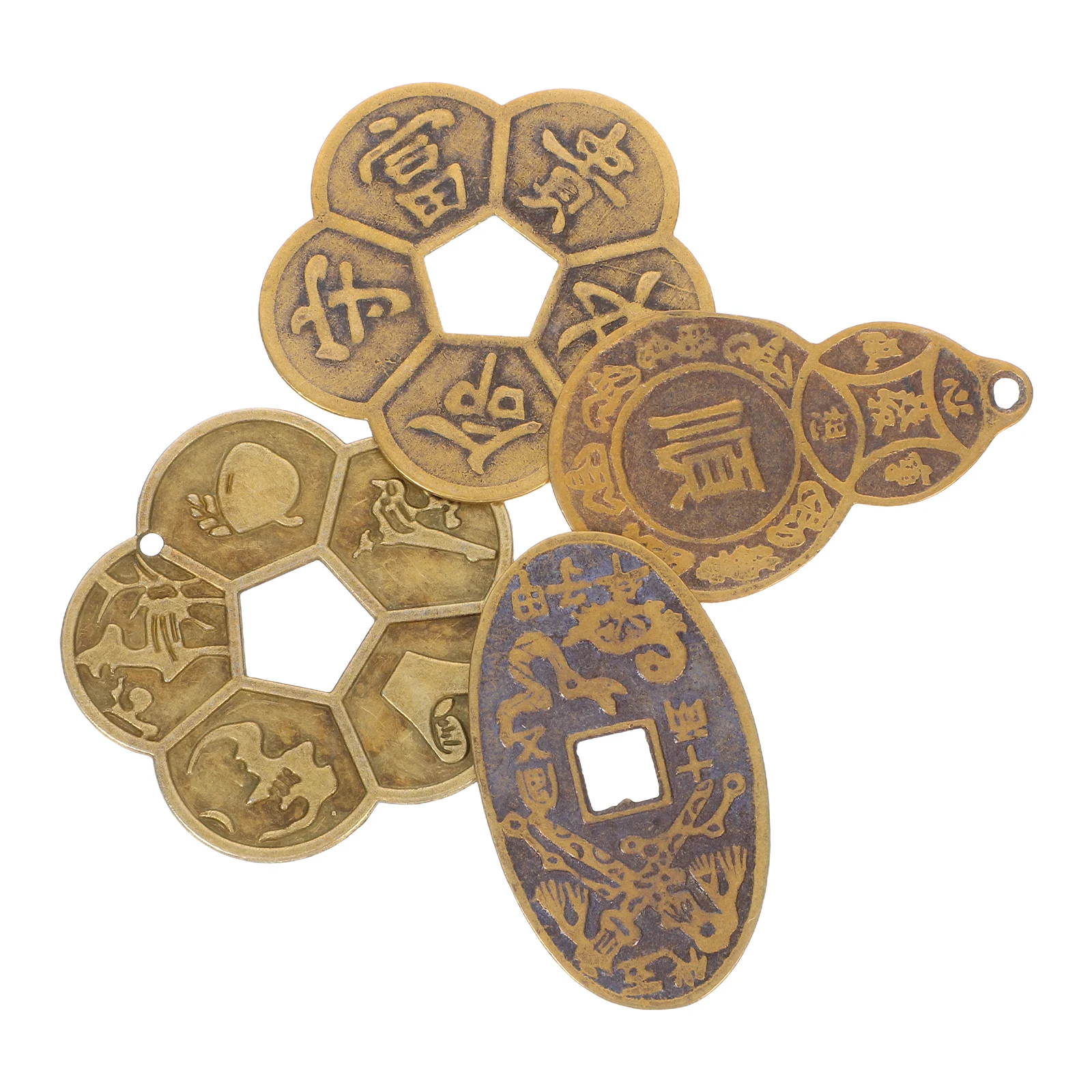 4 Pcs 풍수 행운의 동전 시뮬레이션 고대 전통 운세 황동 공예 공급 세련된 다기능