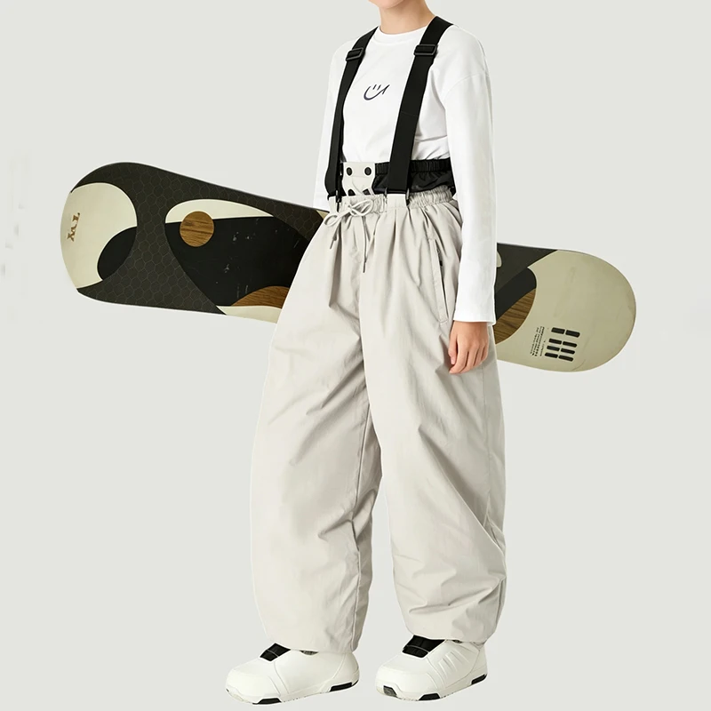 Outdoor Winter Warm Girls Snow Pants Outdoor Sport Mountain Boys Skiing Bib Trousers Waterproof Loose Children Snowbaord Clothes