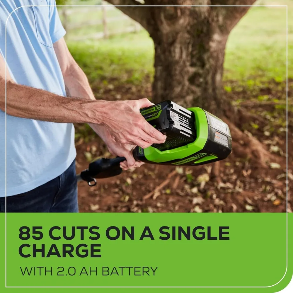 Аккумуляторная пила Greenworks 60 В с 10-дюймовым лезвием, расширяется до 14,5 футов, включает аккумулятор емкостью 2,0 Ач и зарядное устройство.