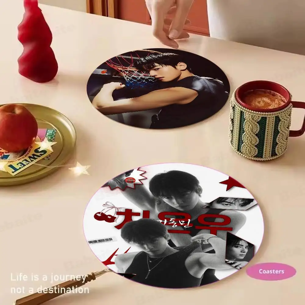 Kpop A-Astro Cha Eun Woo Retro Wooden Cup Mats Elements Colour Printing Cup Coasters Home Kitchen Decora Gifts