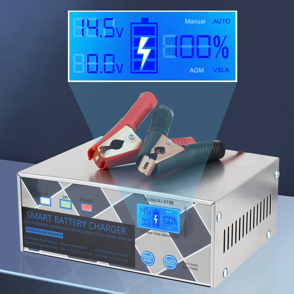 12V 24V 260W High Power Intelligent Pulse Repair Battery Charging LED Display For Motorcycle SUV Truck Smart Car Battery Charger