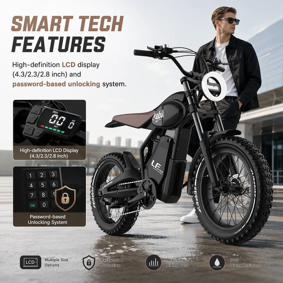 Likebike 1500W Peak Electric Bike, 20" Fat Tire All-Terrain Ebike for Adults, 28MPH Full Suspension Hydraulic Brakes, 48V 15Ah Battery, UL 2849 Retro Moped image 3