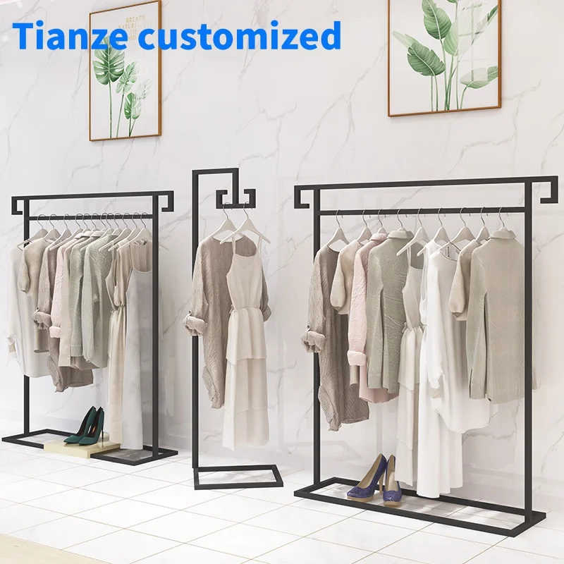 

(Customized) Excellent Quality Floor Standing Garment Hanger Rack Window Display Metal Clothes Rack Interior Design Garment Stor