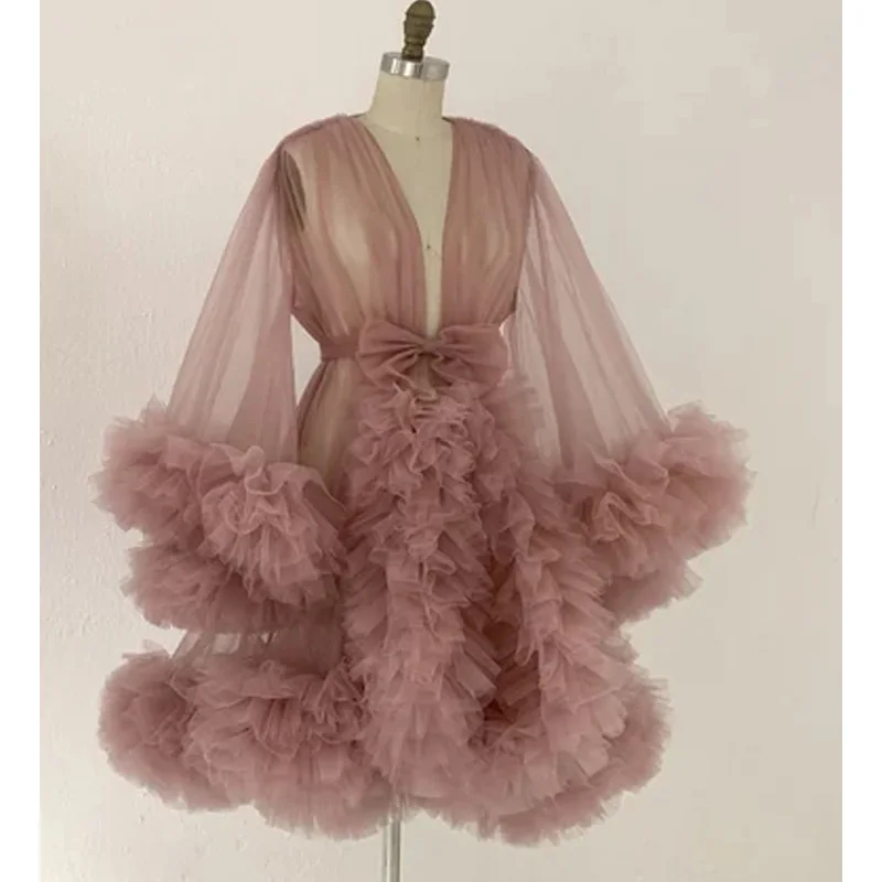 Mini short version of  classic  Maternity Robe For Photo Shoot See Through Tulle Maternity Gown Baby Shower Dresses Photography