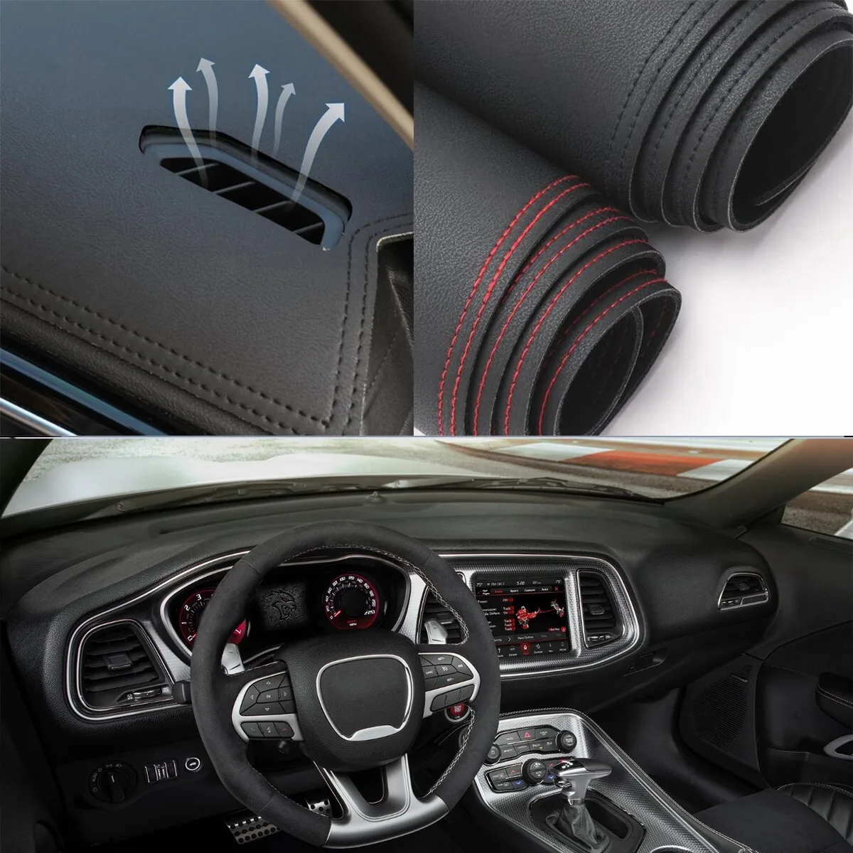 Leather Dash Mat Dashboard Cover Dashmat Interior Pad for Challenger 2015-2023