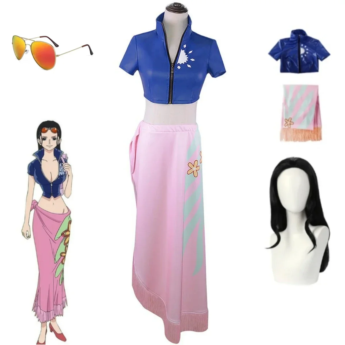 Cosplay Women Nico Robin Party Kimono Dress Carnival Set Wig Glasses Girl Halloween Carnival Anime Exhibition Performance Suit