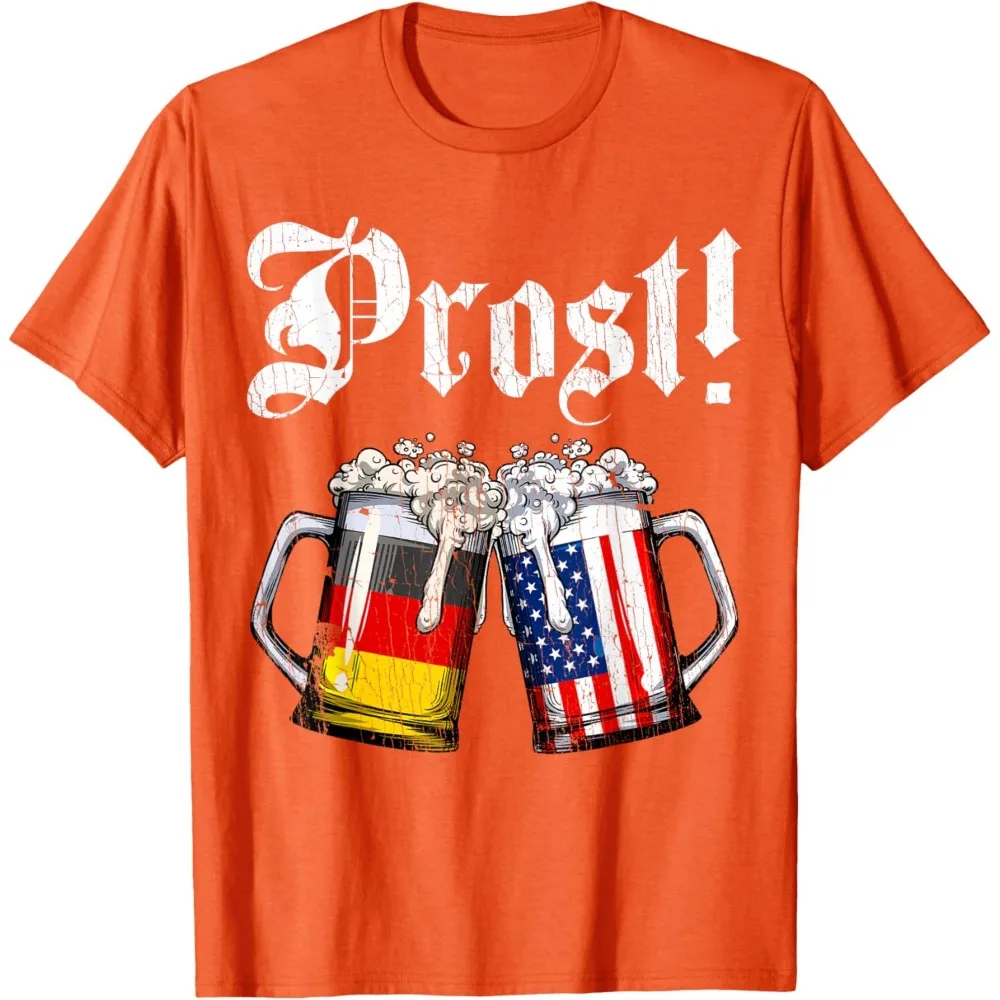 Prost Beer German American Flag Oktoberfest Men Women Mug T-Shirt Short-sleeve Round Neck Regular Fit Clothes Comfortable Tops