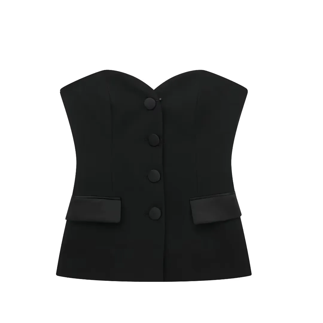 HH Summer Women Elegant White Top Front Button Corset Tube Top Strapless Sleeveless 2024 Fashion Y2k Female Chic Top