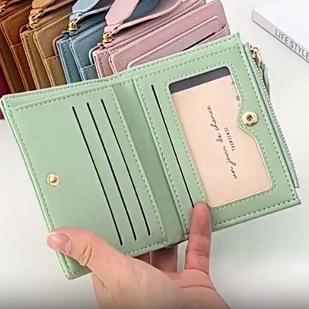 Tragbare Frauen Falten Brieftasche PVC Mehrere Karte Einfarbig Karte Tasche Anti-Splash Wasser Druckknopf Dame Kurze PU geldbörse Täglich