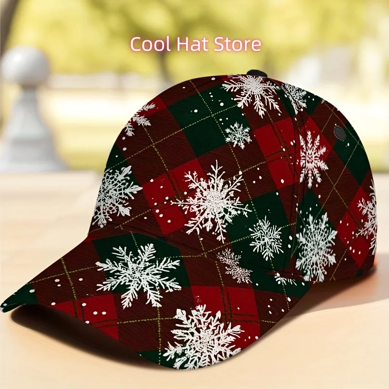 1pc of a Stylish Christmas-Themed Baseball Cap Featuring a Checkered Snowflake Design - a Trendy Beanie That Is Adjustable, Ligh