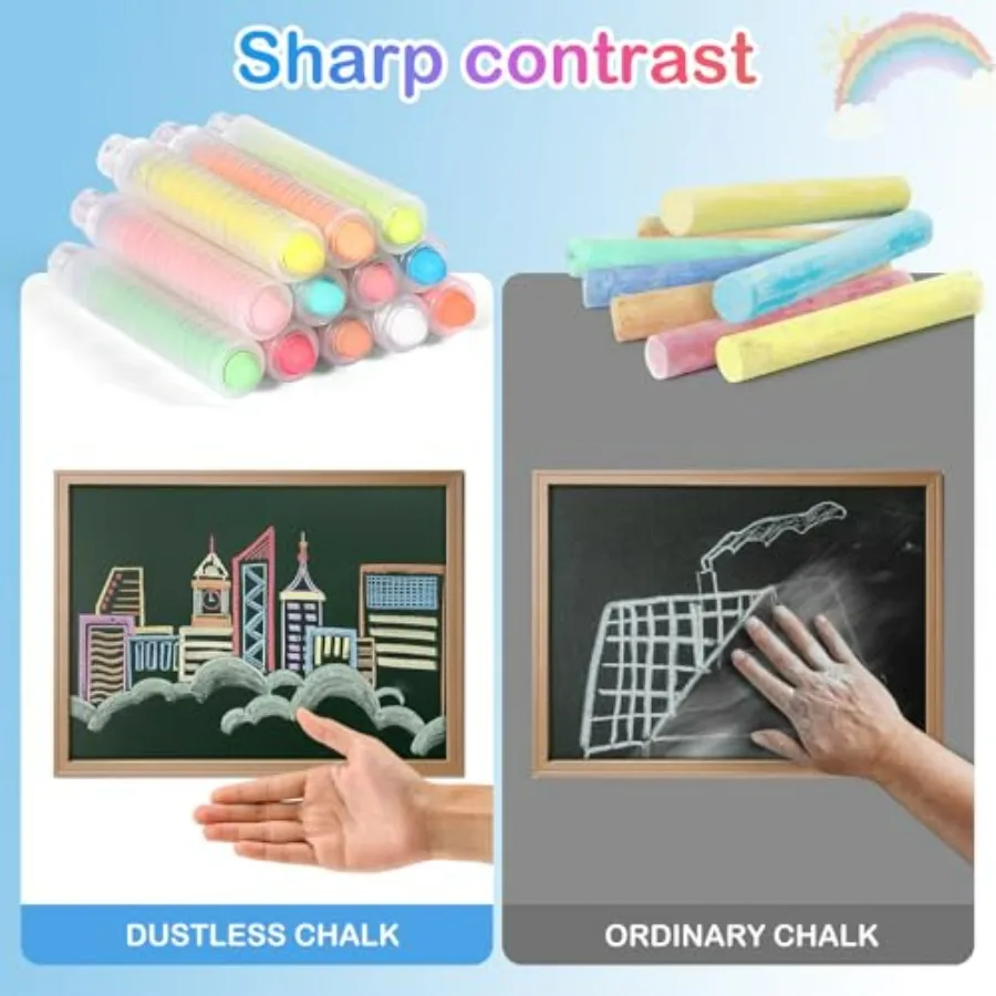 72個入り カラフルなダストレス 水洗い可能 ドローイングチョーク アーティストセット 24個のホルダー付き 無毒 アート画材 ガラスや紙の作品に最適