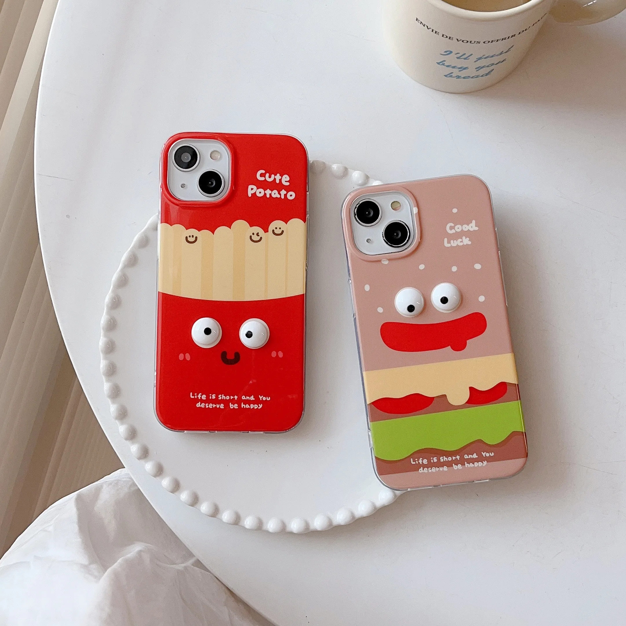 Double sided IMD 3D French fries burger pattern for iphone 14Pro 14Promax 14 13Promax 13Pro 13 11 12Pro 12 12Promax soft shell