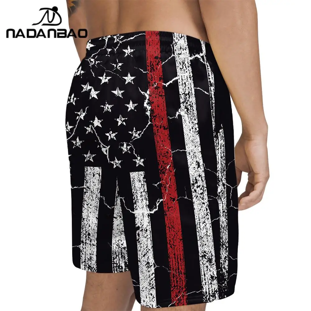 Nadanbao Independence Day Beach Pants for Men Digital Printing Fifth Pants Bandage Surfing Casual Men Beach Loose Shorts