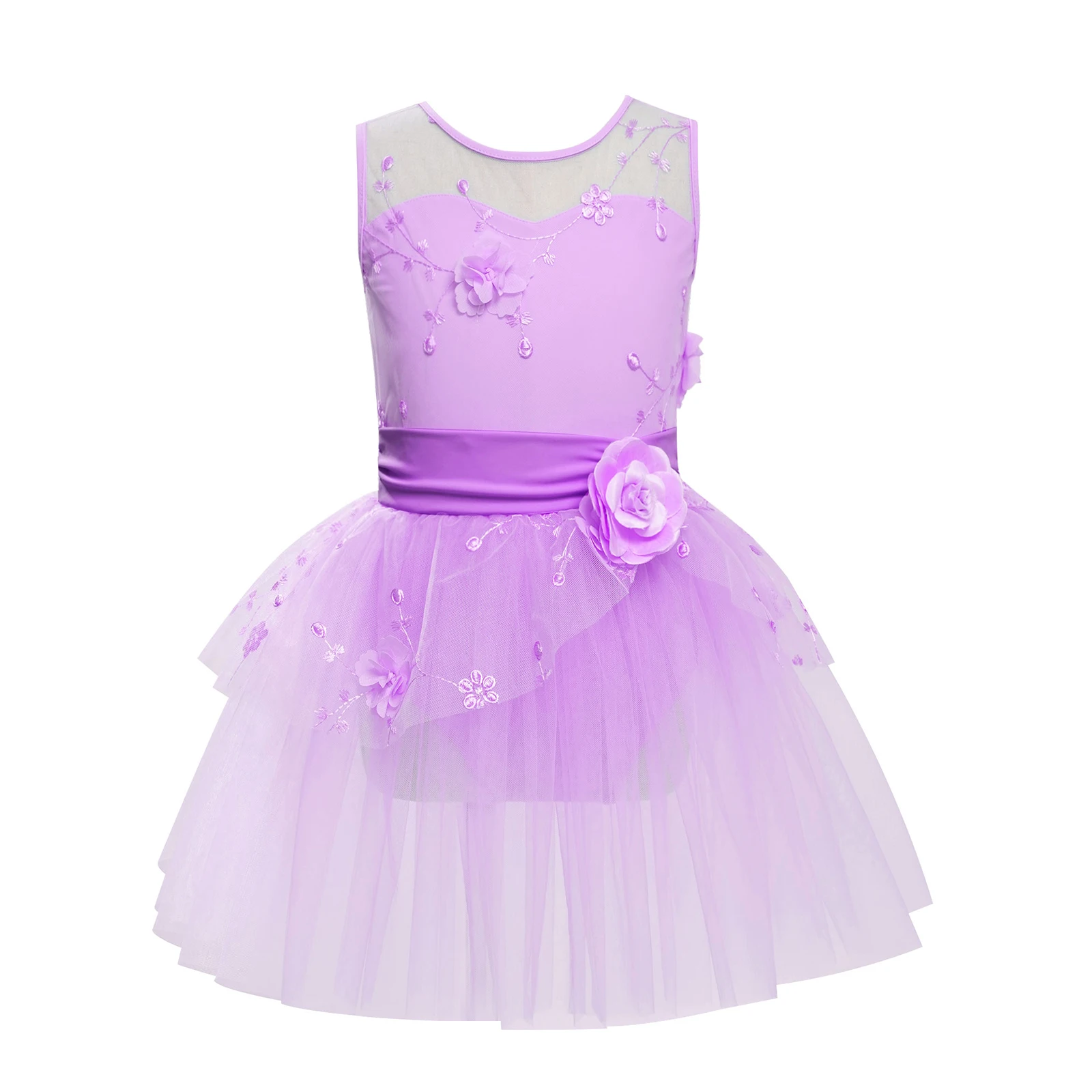 

Kids Girls Ballet Dance Dress Ballerina Costume Sleeveless Applique Embroidered Gymnastics Workout Figure Skating Leotard Dress