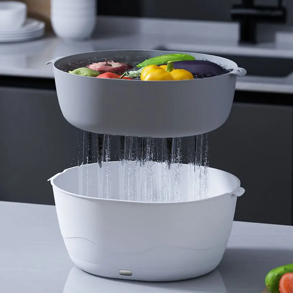 

Double Layer Electric Vegetable Washing Basket Shock-absorbing Suction Cup Base Fruit Washing Machine Large Capacity Plastic