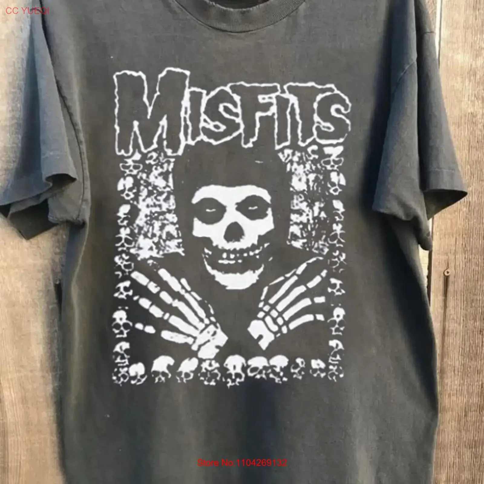 Футболка The MISFITS Skull Danzig Horror Charcoal T-shirt Reprint KH17771, винтажная, с эффектом потертости, дышащая, уличная одежда, унисекс, с графическим принтом, модная