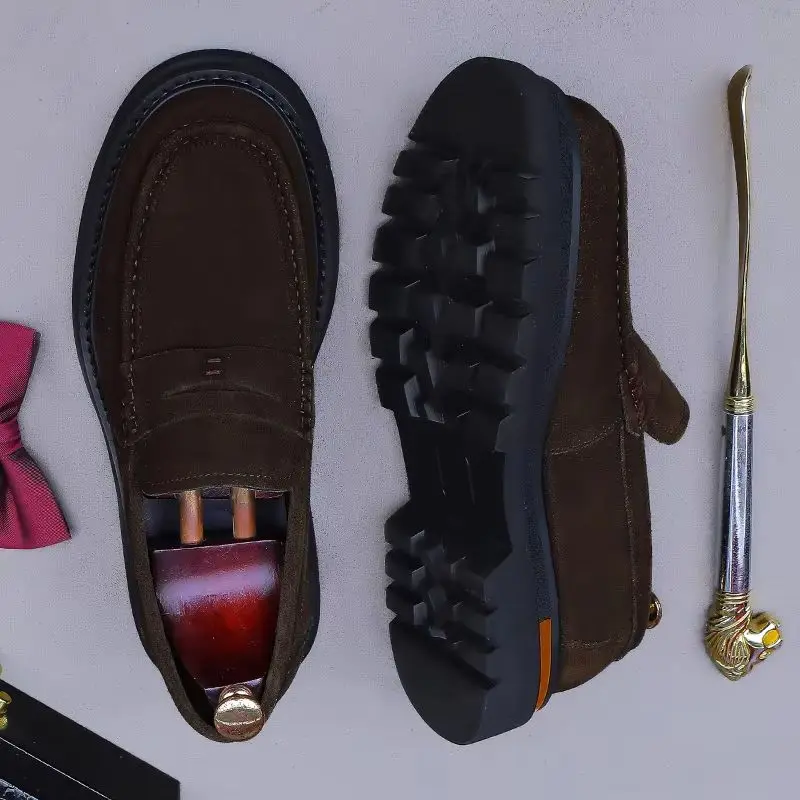 

Мужские замшевые лоферы на платформе из натуральной кожи, повседневная обувь без шнуровки для мужчин, мокасины на толстой подошве, роскошная дизайнерская обувь для офиса