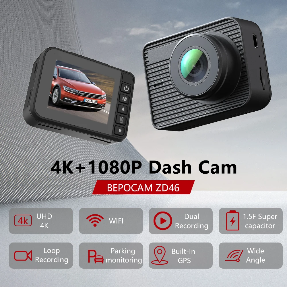 UHD 4K Dual Dash Cam for Car Front and Exterior Rear Camera Built-In GPS WiFi Vehicle 1080P Video Recorder Car DVR ZD46