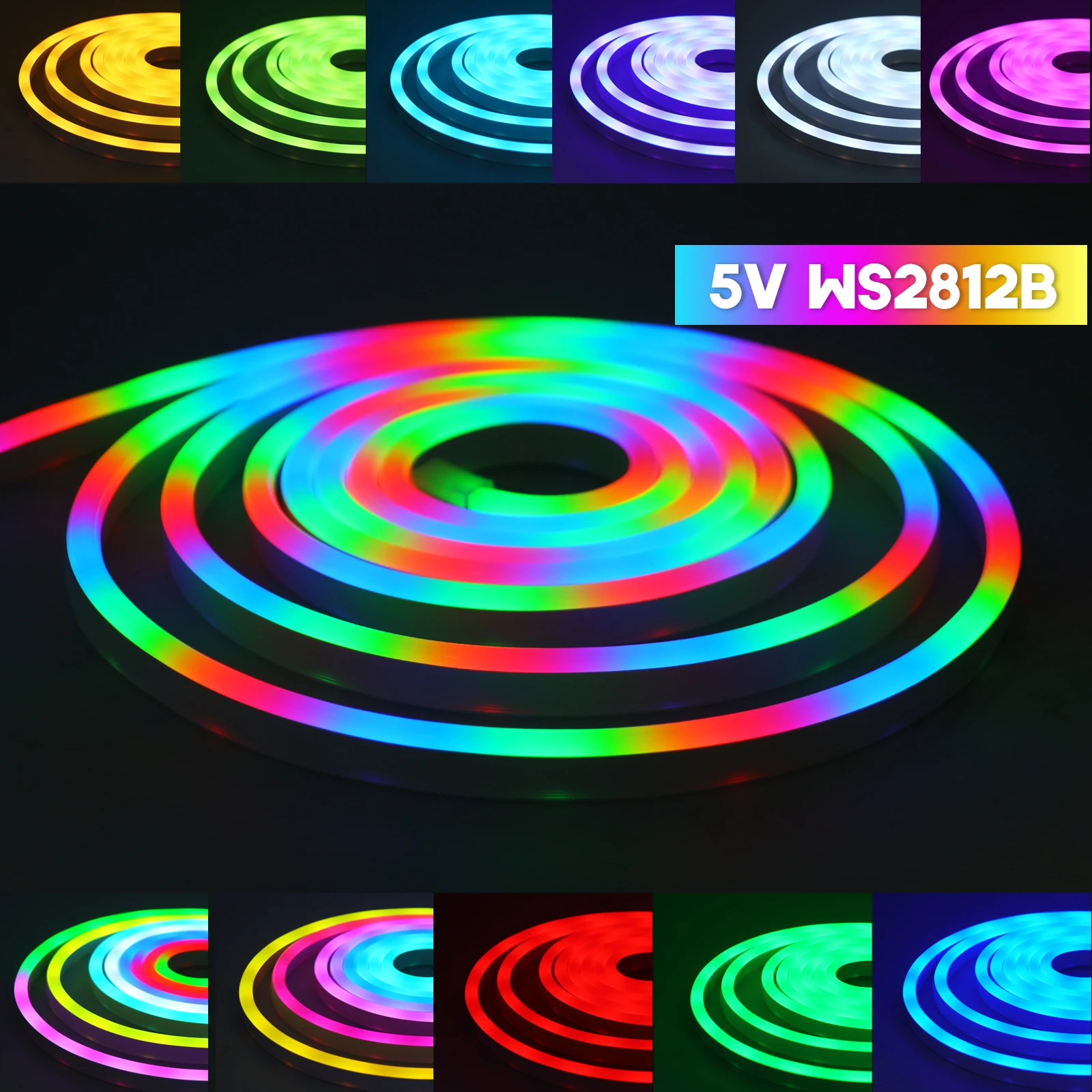 

Неоновая светодиодная RGB лента, гибкая LED полоска для подсветки телевизора, гибкая лента с изменением цвета WS2812B, RGB, 1 м, 2 м, 3 м, 4 м, 5 м