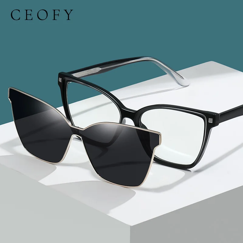 Ceofy Women New Fashion Glasses Frame Sun Clip On Big Face Myopia Prescription Optical Eyelasses Frame Fashion Eyewear