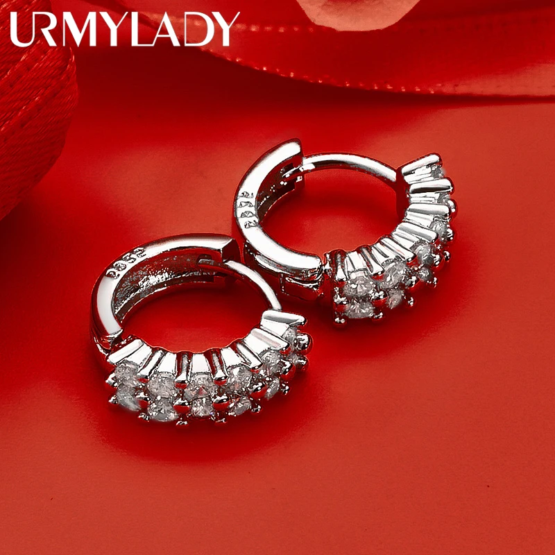 

URMYLADY 925 Sterling Silver Double-Row Zircon Clip Earrings For Women Luxury Wedding Engagements Party Fashion Charm Jewelry