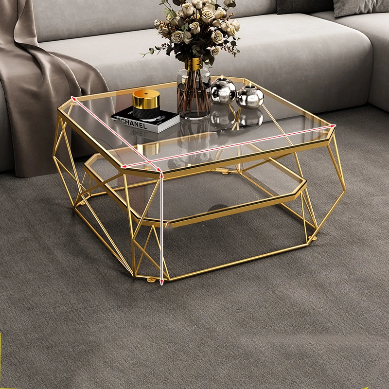 Gold Side Coffee Tables Hotel Living Room Neat Glass Auxiliary Dining Room Coffee Table Metal Muebles Hogar European Decoration