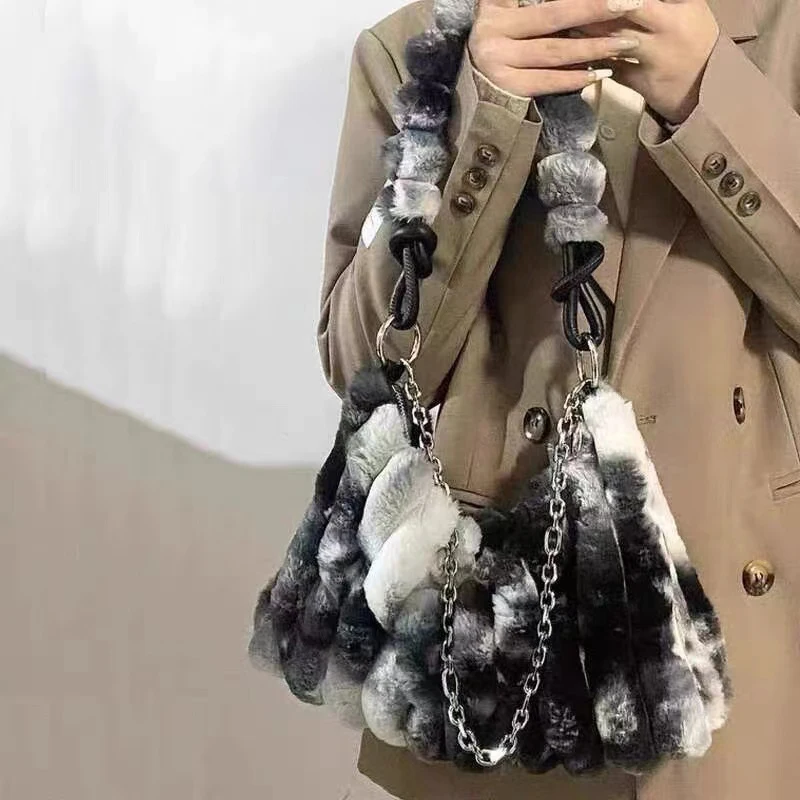 New Tie Dye Plush Handbag Crossbody Bag Fashionable Single Shoulder Armpit Bag