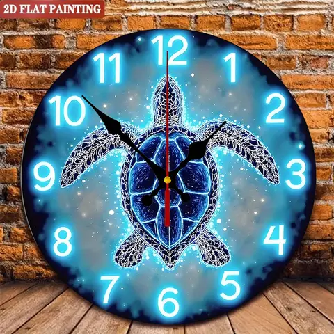 Glowing Sea Turtle Wall Clock. Luminous, silent marine art for home or office.