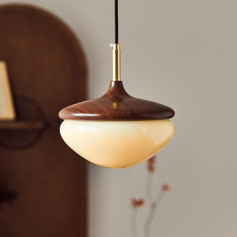 Mid Ancient Style Chandelier Hazelnut Creative Design French Cream Style  Hanging Lamp Bedroom Bedside Counter LED Pendant Light